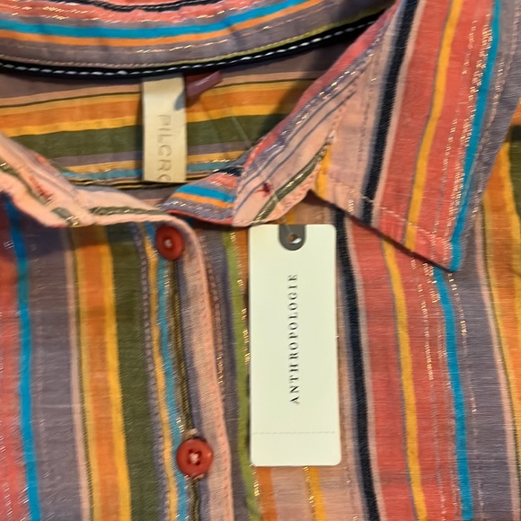 NWT. Anthropologie Long Sleeve Boyfriend Striped Shirt Button Down Multi Color - Picture 6 of 8